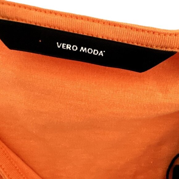 Vero Moda Womens M Crop Top Front Knot Tangerine Orange Eyelet Puff Sleeve - Picture 7 of 9